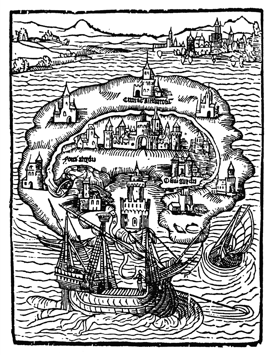 Ilustración de la isla Utopía, de Tomás Moro.